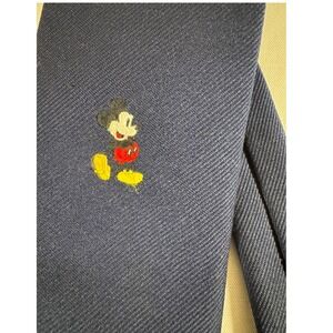 Vintage 70s Mickey Mouse Mens Necktie by Cervantes Navy Blue Embroidered Disney